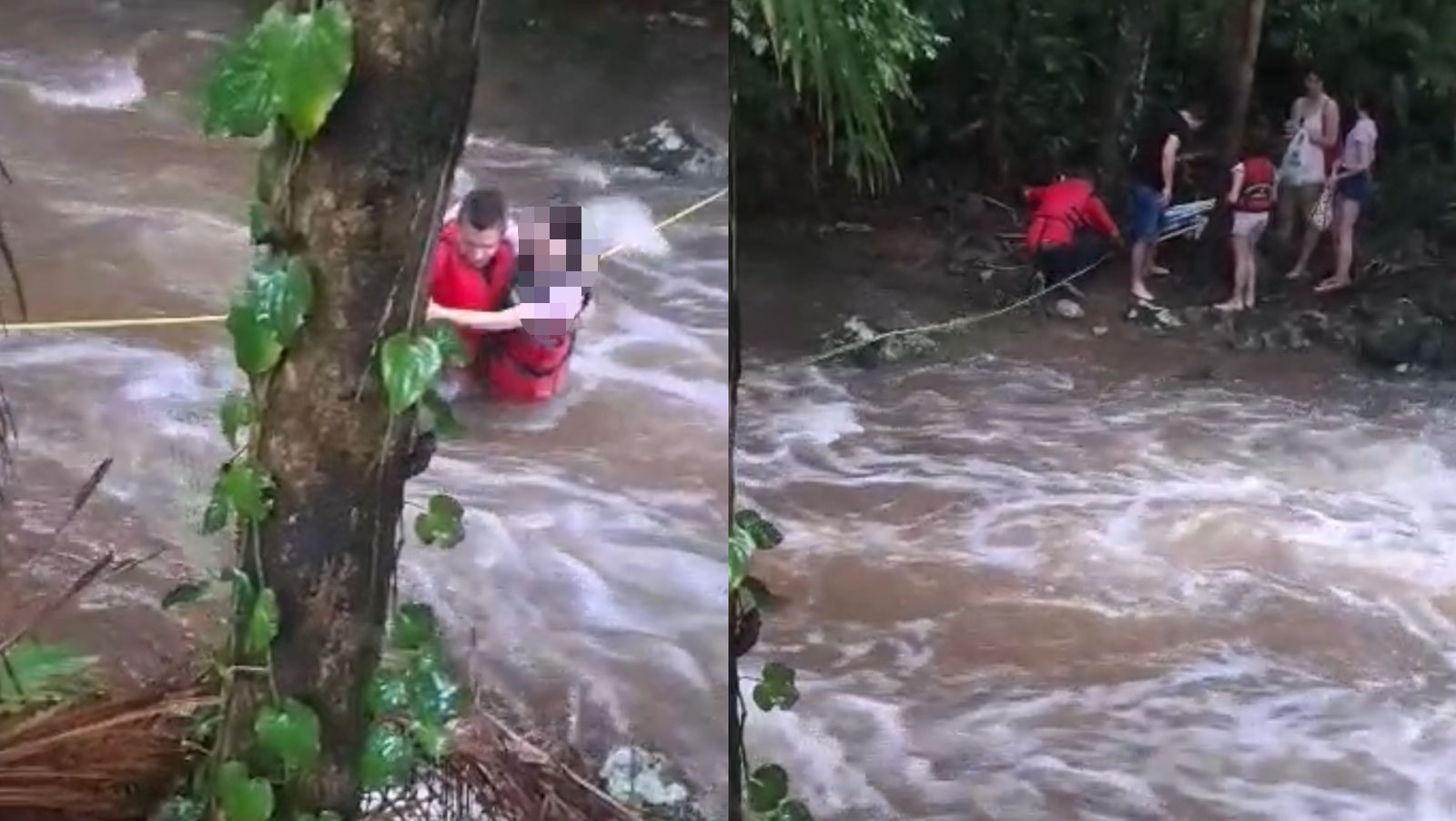 Casal e duas crianças são resgatados após ficarem ilhados em rio durante cabeça d’água em SC