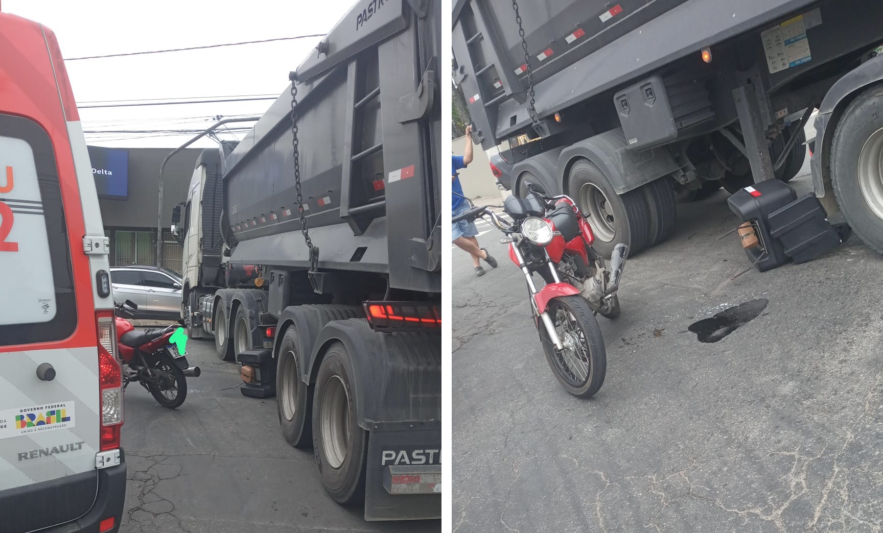 Nasceu de Novo : Motociclista vai parar embaixo de carreta bitrem após acidente em Joinville