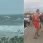 Pescador é resgatado após naufrágio na Boca da Barra, em Balneário Barra do Sul