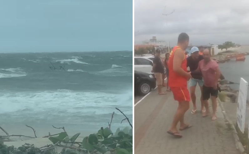 Pescador é resgatado após naufrágio na Boca da Barra, em Balneário Barra do Sul