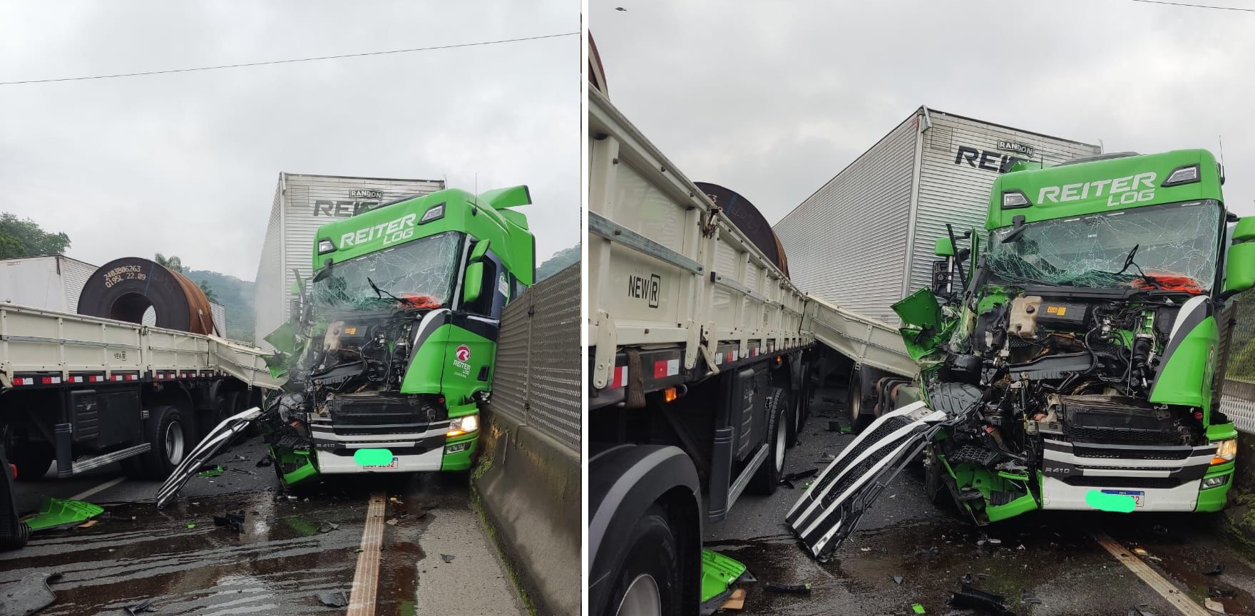 Colisão entre dois caminhões  interdita BR-101, em Joinville