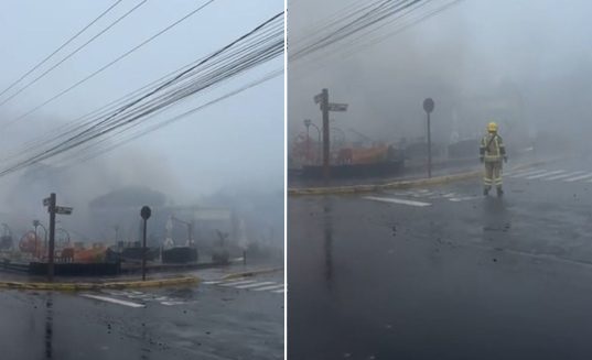 Avião de pequeno porte cai em cima de loja em Gramado no Rio Grande do Sul