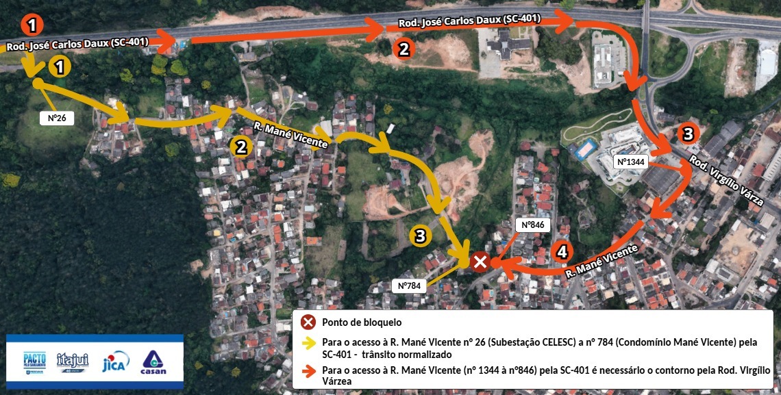Florianópolis: obra de saneamento no Bairro Monte Verde prossegue com bloqueio no trânsito